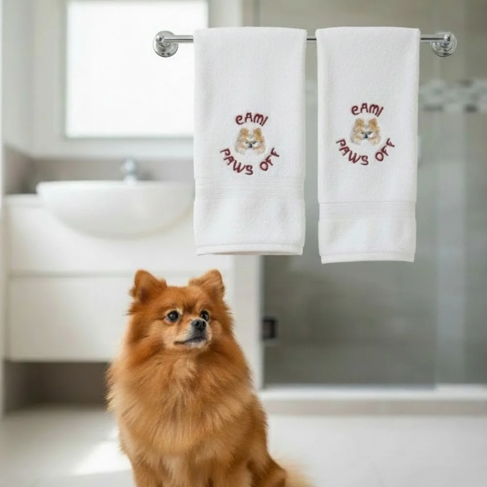 Personalized Embroidered Dog Hand and bath Towel set with your dog's name paws